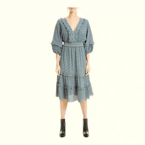 Max Studio Women's 3/4 Sleeve Tiered Bubble Crepe Dress size M beautiful - Picture 3 of 10